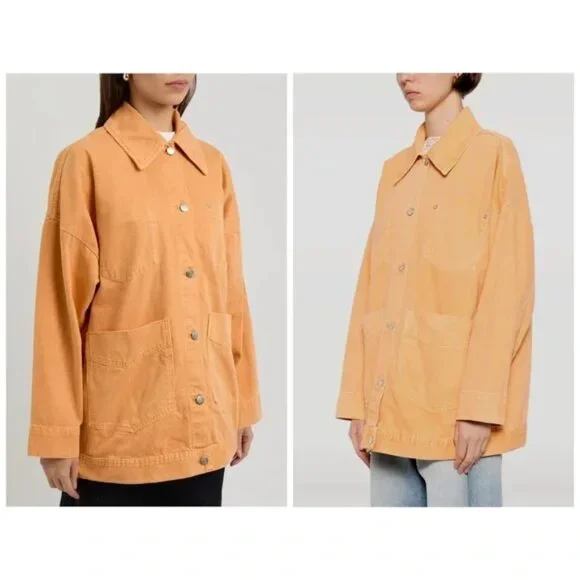 Free People Avery Denim Jacket in Orange We the Free Sz M Oversized Relaxed Fit - Picture 2 of 9